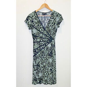 Connected Apparel Paisley Y2K Midi Shift Dress Green Black Floral Women's Size 6